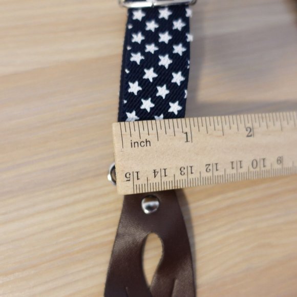 Suspender Boy Blue Dark White Button Leather Y Back Adjustable Stretch Star Fun - Picture 6 of 7